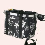 Panier de vélo noir pliable à motif fleur pour chat, confortable sur un velot