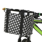 Panier de vélo pliable à motif pois pour chat, très confortable noir avec motif point blanc sur un byciclette