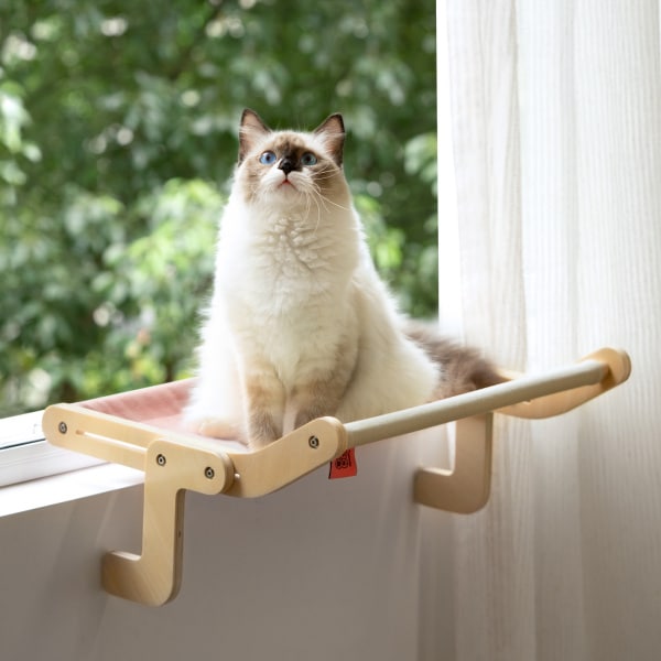 Hamac en contreplaqué multiplie pour chat accroché sur une fenêtre dans une maison