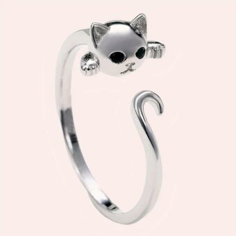Bague argenté avec pate de chat et petite de chat