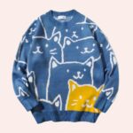 Pull large illustré de tête de chats blanches et oranges