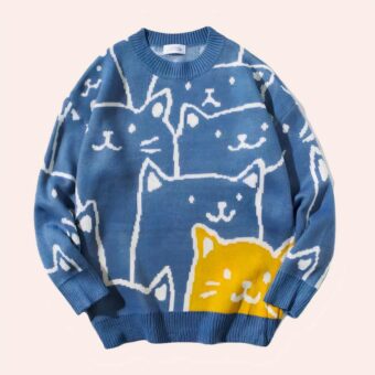 Pull large illustré de tête de chats blanches et oranges