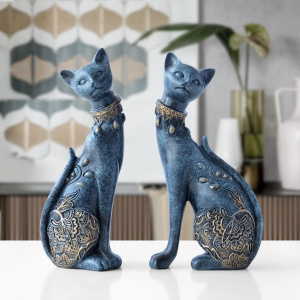 Figurines de 2 chat bleu foncé en résine
