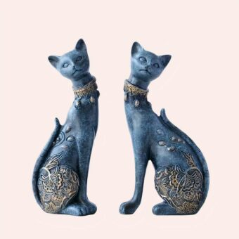Figurines de 2 chat bleu foncé en résine