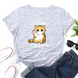 Tee-shirt gris clair avec petit chat roux dessiné