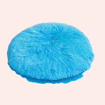 Tapis bleu rond doux et moelleux à poil long pour couchage des chats