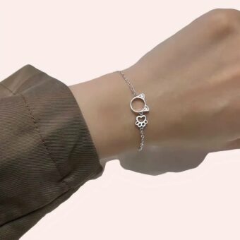 Bracelets chat avec pate et tête couleur argent