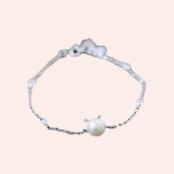 Bracelet chat en argent avec perle