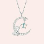Collier chat en argent Sterling 925 avec pendentif en forme de lune
