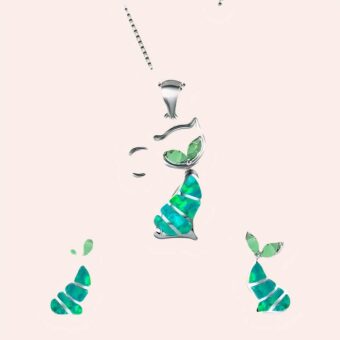 Ensemble collier et boucles d'oreilles chat vert