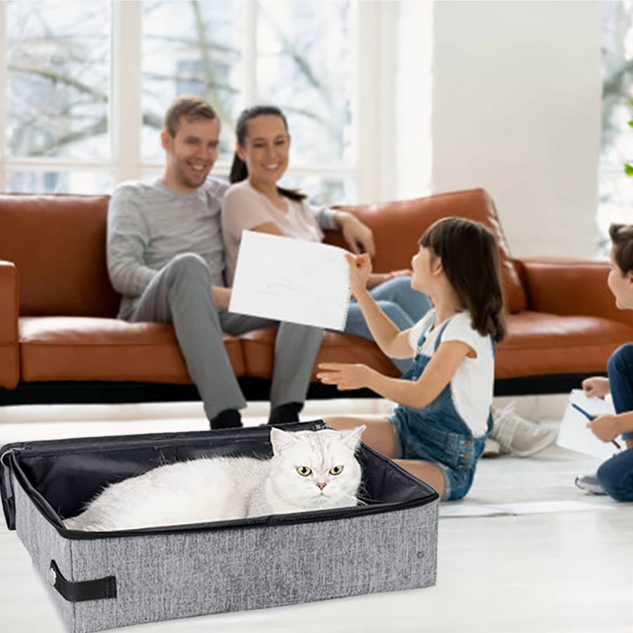 Bac à litière de voyage pliable pour chat, avec couvercle