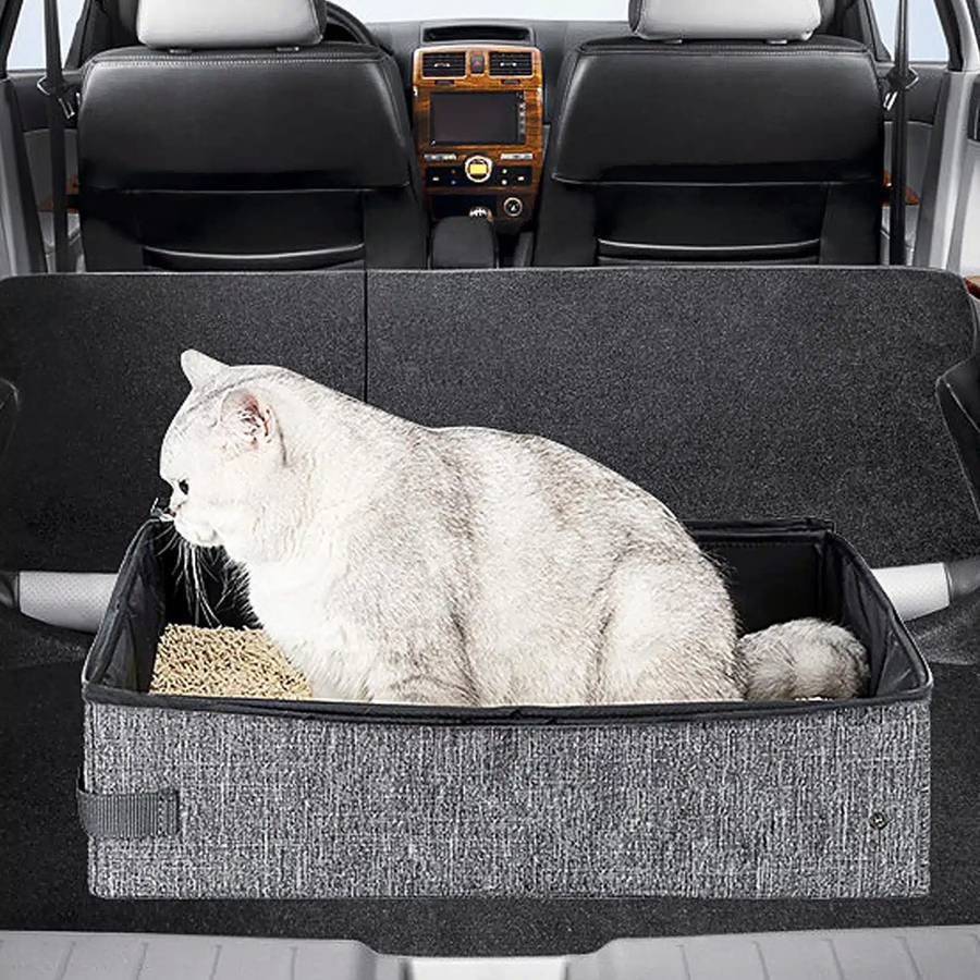 Bac a Litiere pour Chat Pliable XXL - 47 x 36cm Litière de Voyage Portable  pour Chat avec couvercles, Imperméable, Renfort pour Chat, Lapin Domicile  et Extérieures Camping Voitures, Grand, Gris 