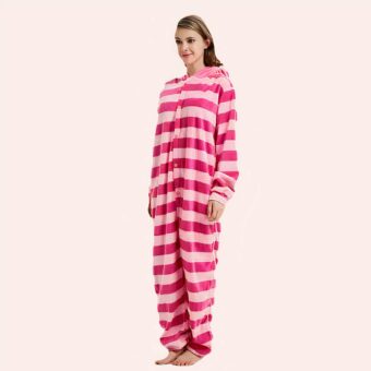 Pyjama combinaison façon kigurumis pour femme, chat rose