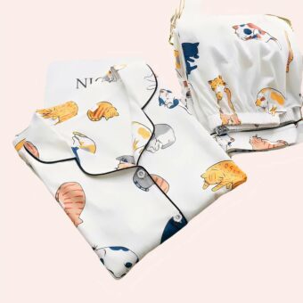 Pyjama pour femme en coton imprimé chats colorés