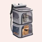 Sac à dos chat double gris présenté sur fond blanc