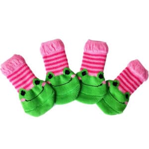 Chaussettes pour chat de couleur rose et verte à motifs de grenouille