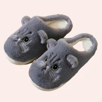 Pantoufles en peluche chat pour femmes et hommes mignon, chaussures chaudes avec motif chat de dessin animé, chaussures souples, chaussures en coton pour la maison, hiver, nouveau