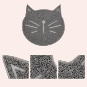 Tapis de litière pour chat en forme de tête de chat de couleur noir de dimension 38cmX38cm en PVC