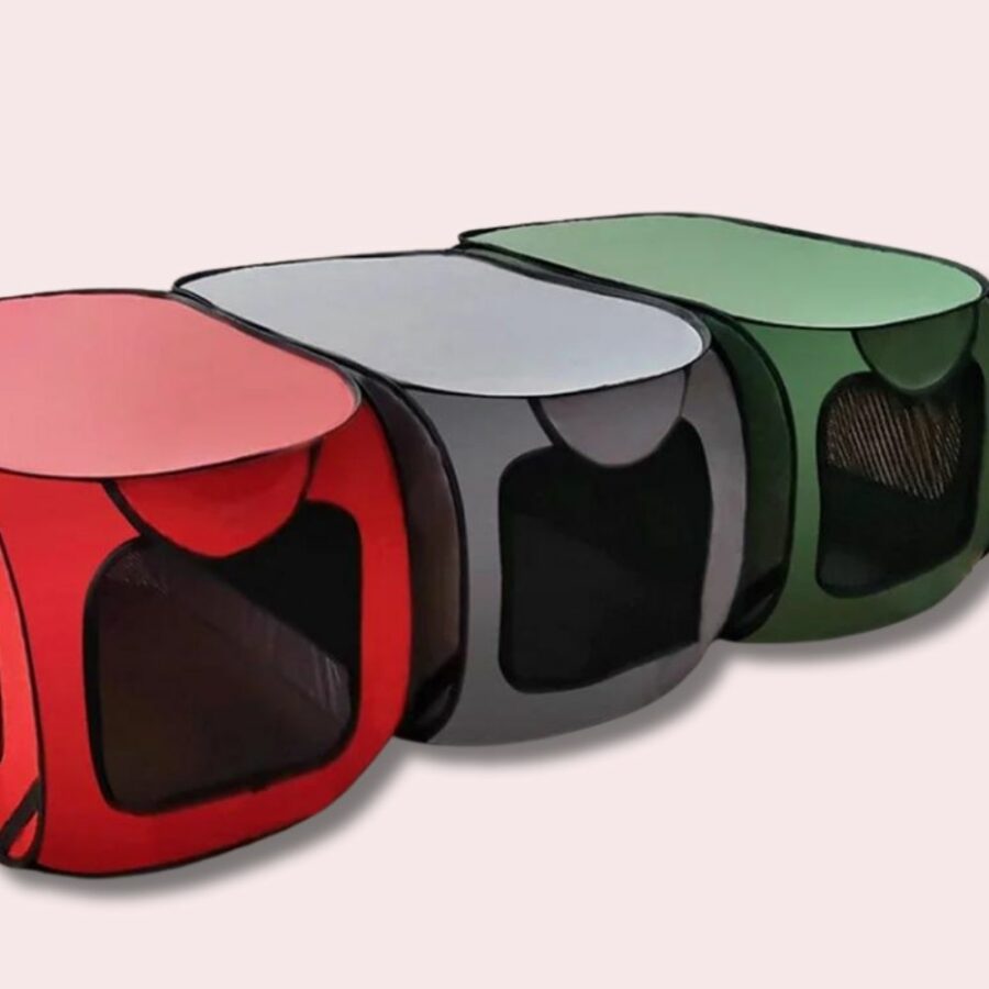 3 caisses de transport pop'up pour chat dans trois couleurs différentes